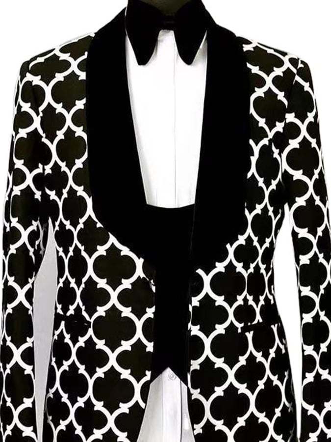 Men's Stylish Contrast Color Printed One-Button Slim-Fit Blazer