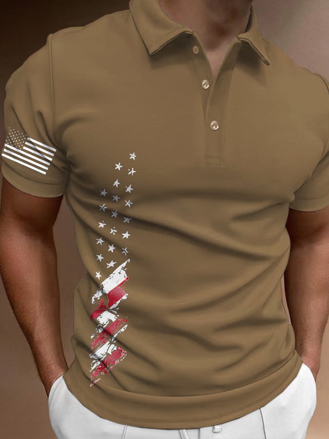 Men's Retro Flag Print Casual  Polo Shirt