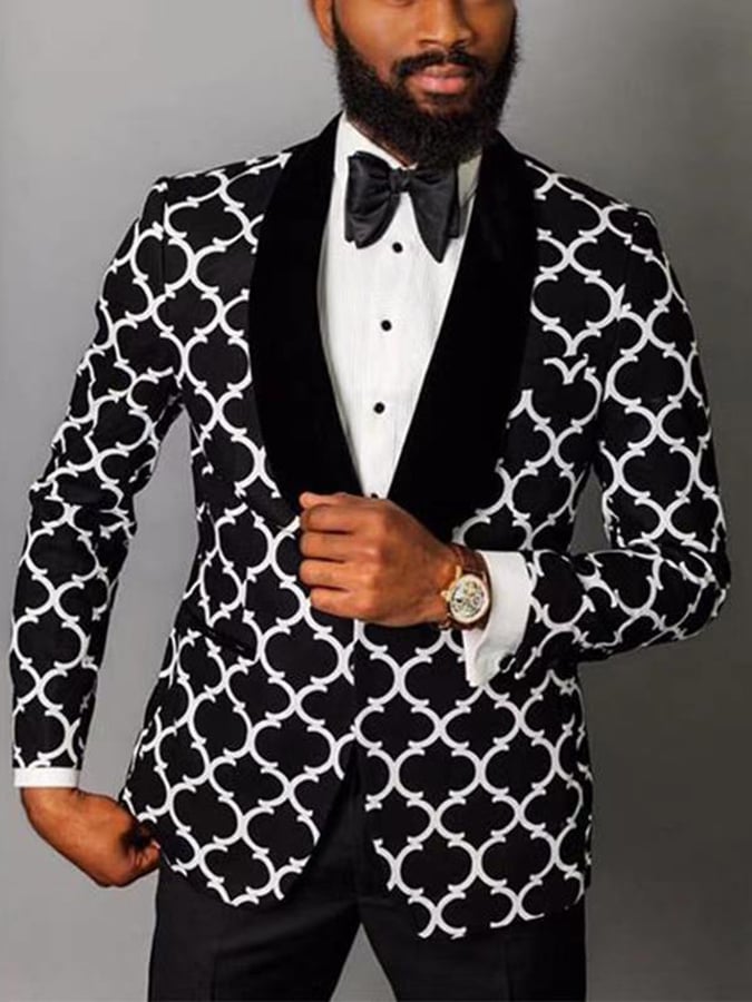 Men's Stylish Contrast Color Printed One-Button Slim-Fit Blazer