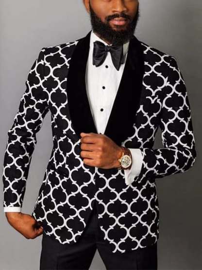 Men's Stylish Contrast Color Printed One-Button Slim-Fit Blazer
