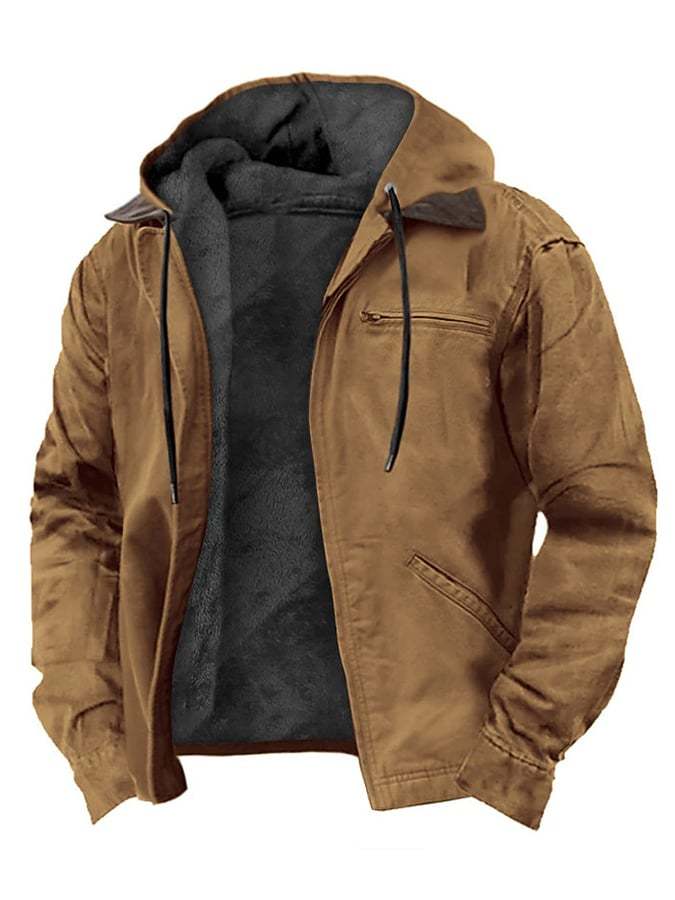 Men's Retro Western Style Multi-Pocket Fleece  Jacket