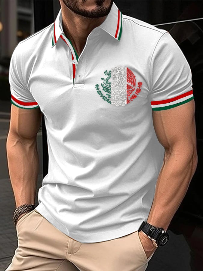 Men's Mexican Independence Day Flag Print Polo Shirt