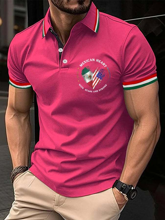 Men's Mexican Independence Day Flag Print Polo Shirt