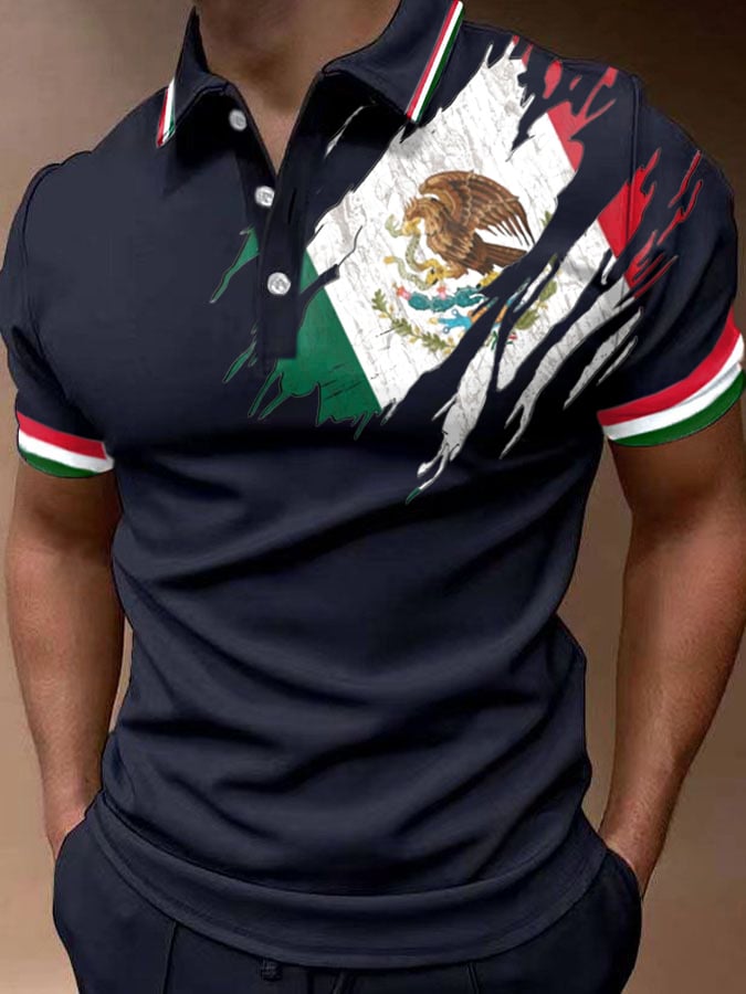 Men's Mexican Flag Print Polo Shirt