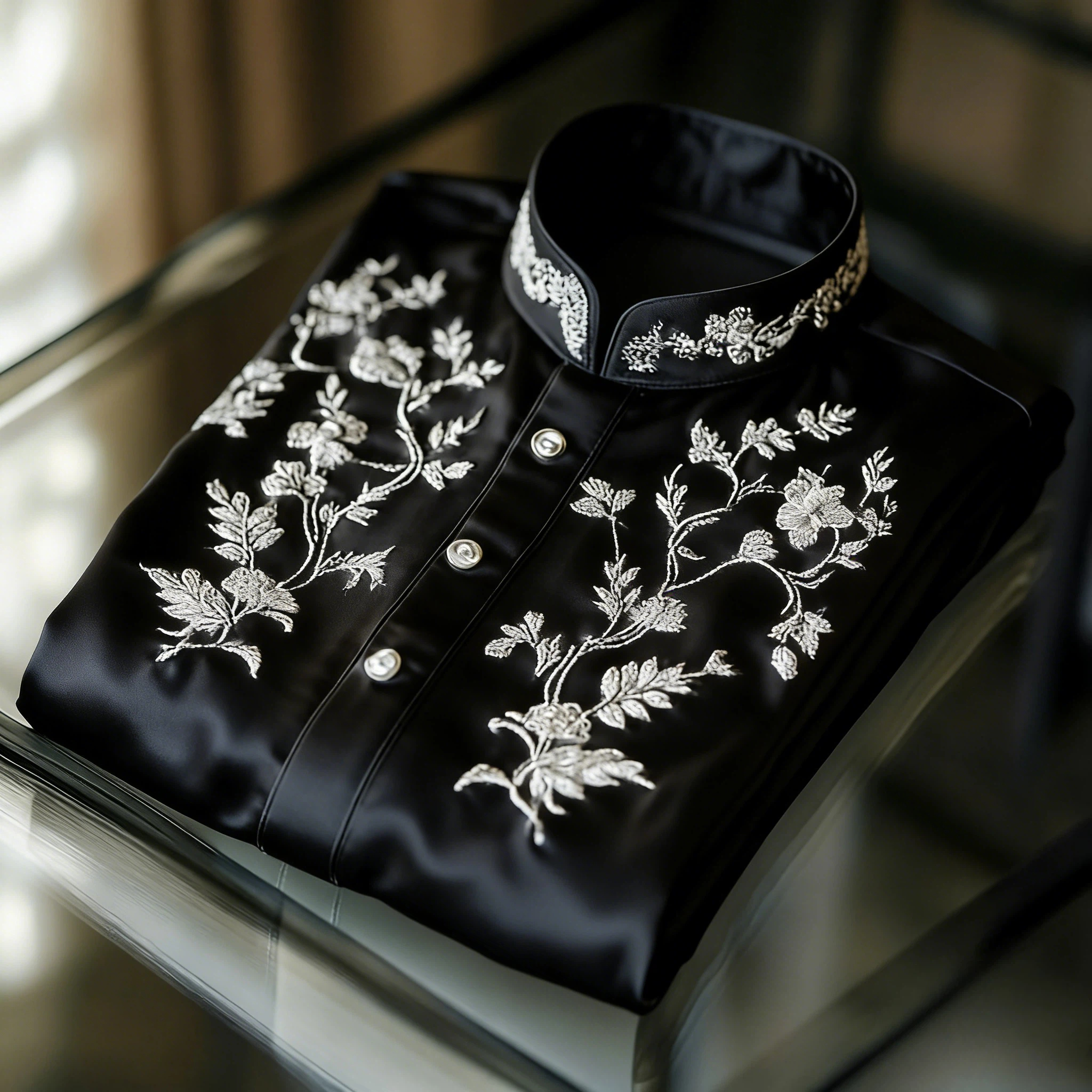 Luxurious and high-end Men's stand collar shirt floral patterns impeccable craftsmanship business leisure vacation long sleeve shirt