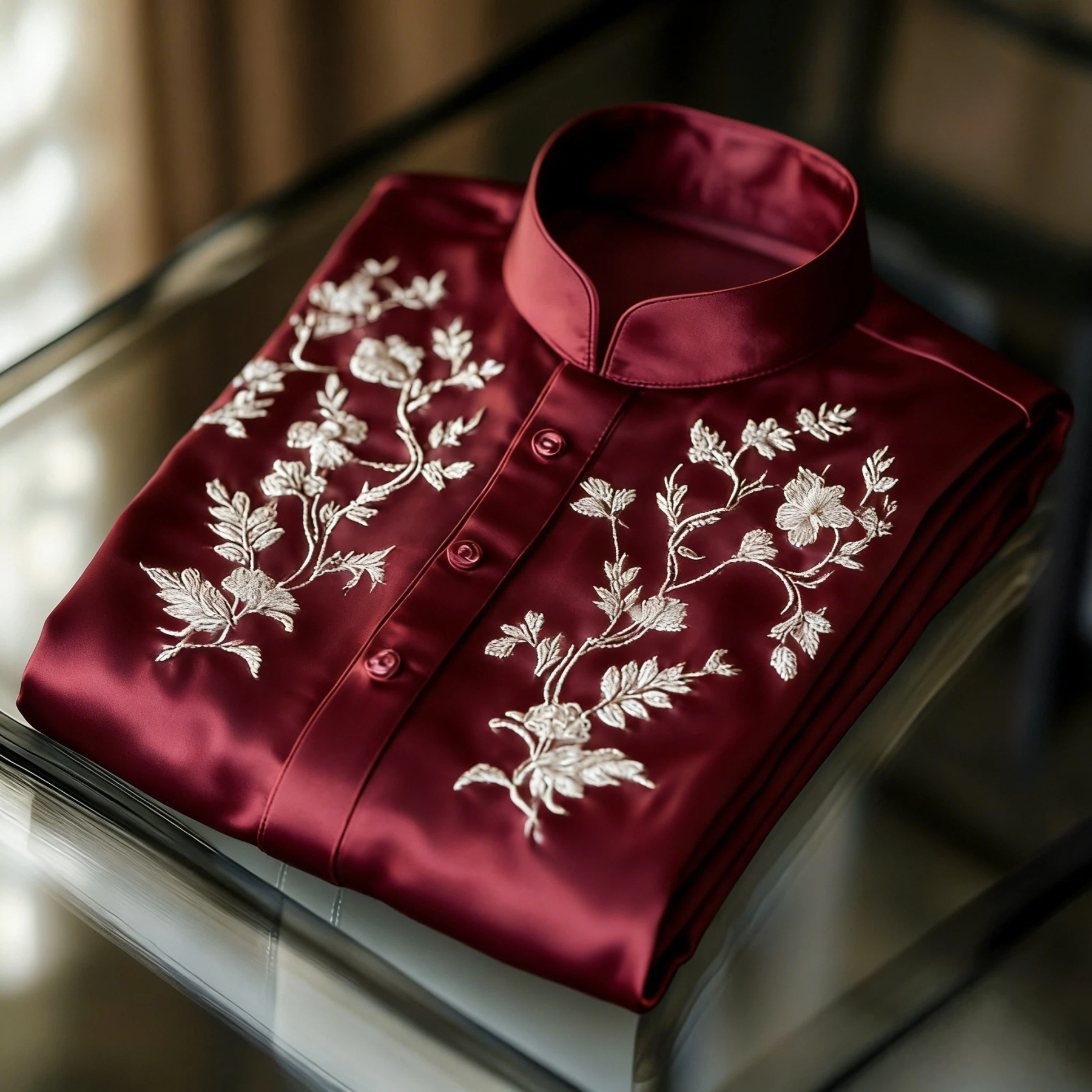 Luxurious and high-end Men's stand collar shirt floral patterns impeccable craftsmanship business leisure vacation long sleeve shirt