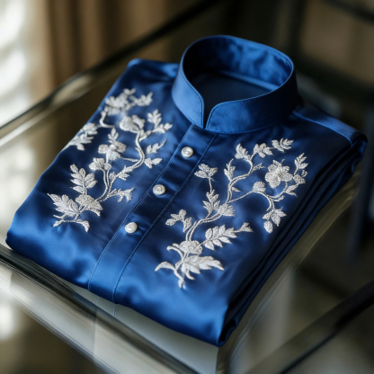 Luxurious and high-end Men's stand collar shirt floral patterns impeccable craftsmanship business leisure vacation long sleeve shirt