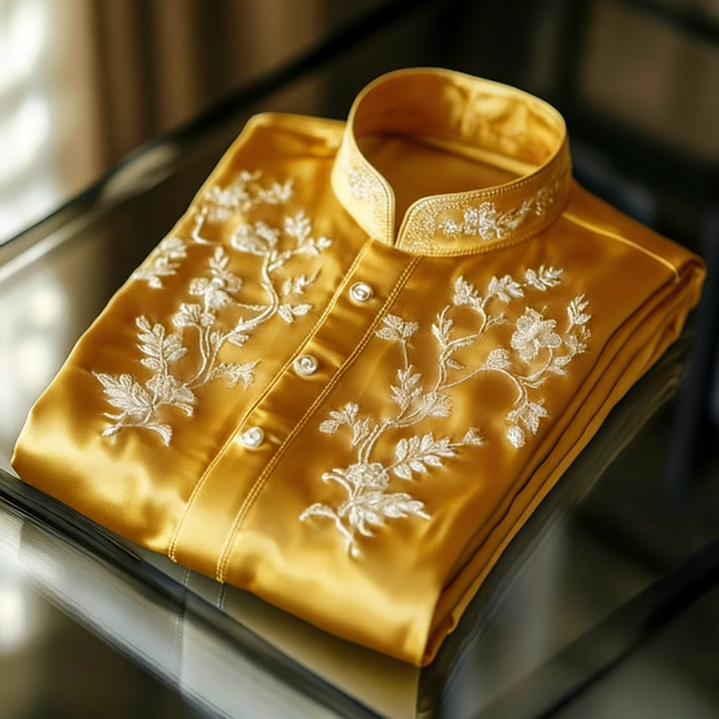 Luxurious and high-end Men's stand collar shirt floral patterns impeccable craftsmanship business leisure vacation long sleeve shirt