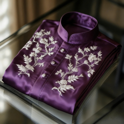 Luxurious and high-end Men's stand collar shirt floral patterns impeccable craftsmanship business leisure vacation long sleeve shirt