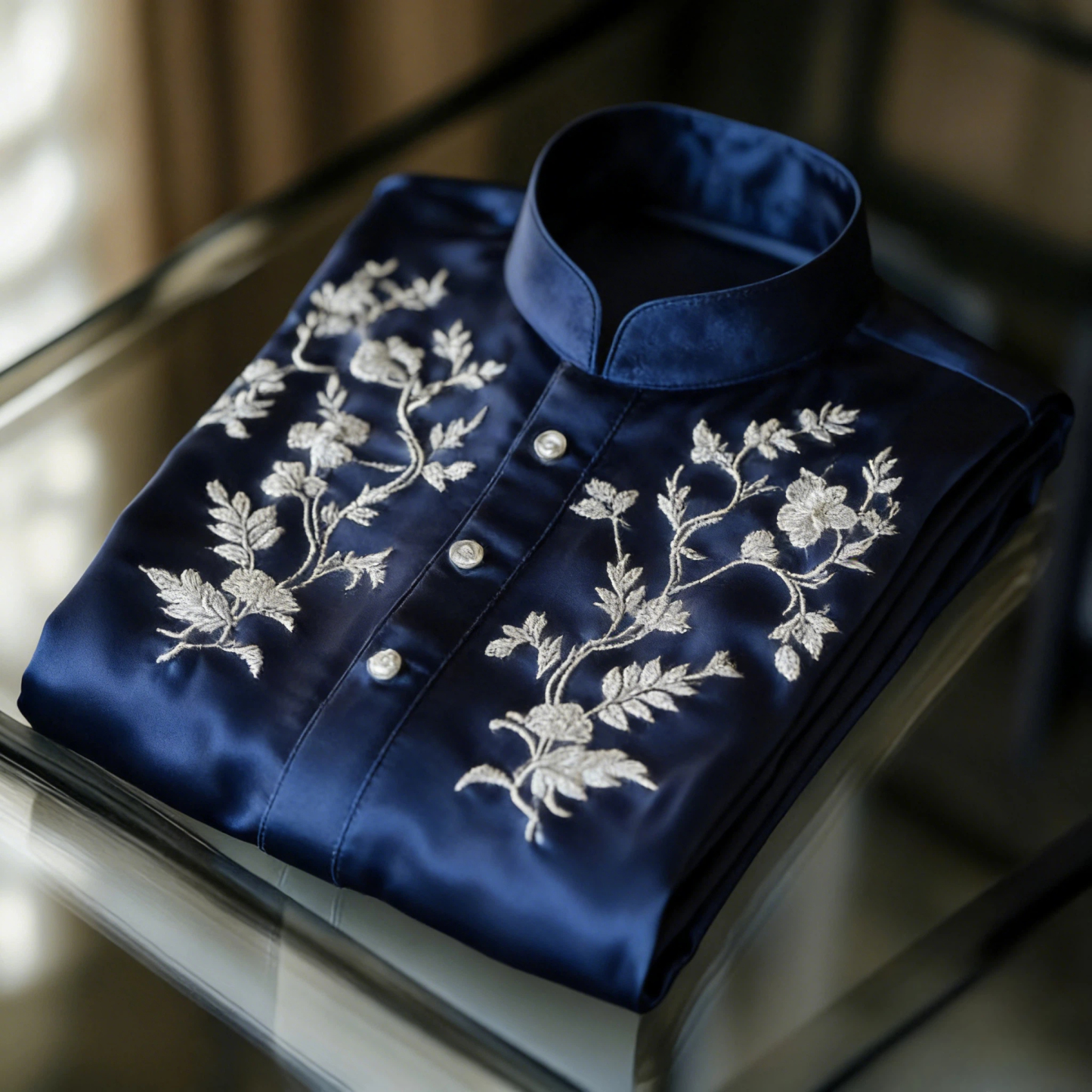 Luxurious and high-end Men's stand collar shirt floral patterns impeccable craftsmanship business leisure vacation long sleeve shirt
