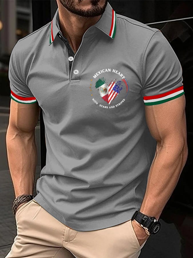 Men's Mexican Independence Day Flag Print Polo Shirt