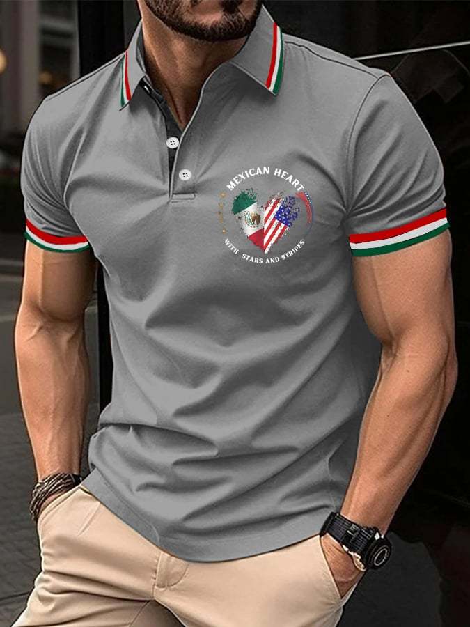 Men's Mexican Independence Day Flag Print Polo Shirt