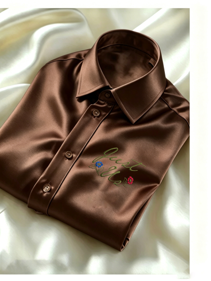 Men's Satin Printed Business Button Up Shirt
