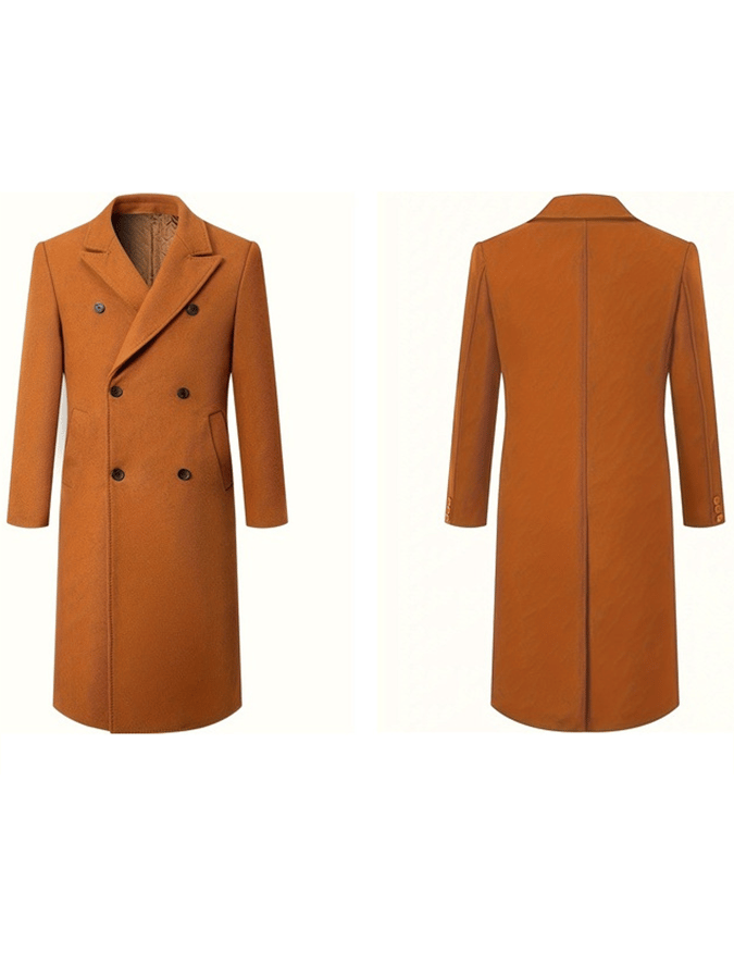 Men's Fashionable Double-Breasted Thickened Quilted Extra Long Knee-Length Woolen Coat