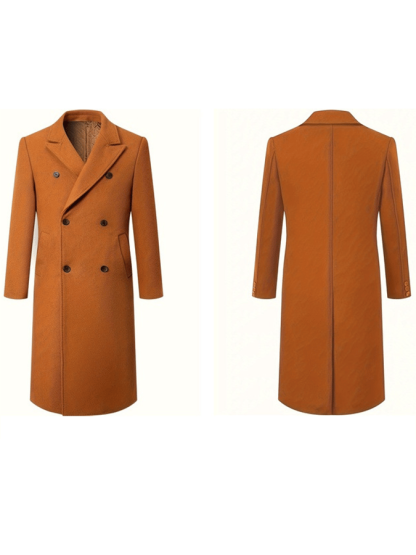 Men's Fashionable Double-Breasted Thickened Quilted Extra Long Knee-Length Woolen Coat