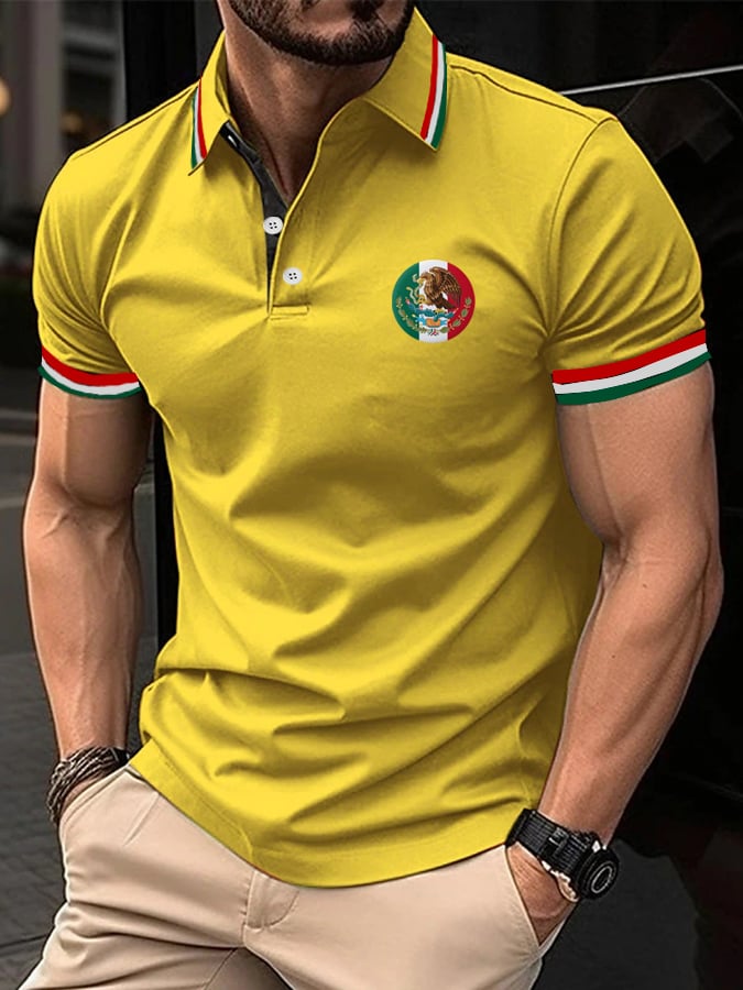 Men's Mexican Independence Day Flag Print Polo Shirt
