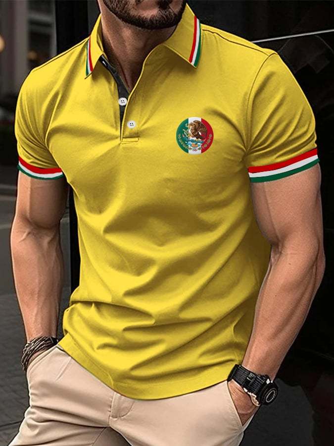 Men's Mexican Independence Day Flag Print Polo Shirt