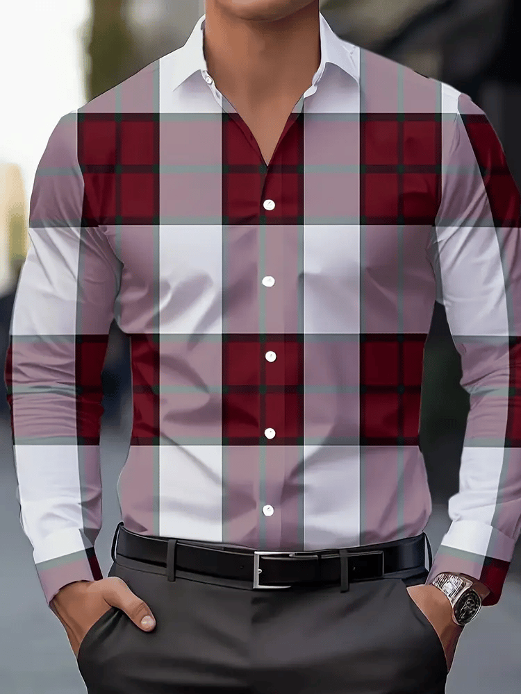 Men's Plaid Business Long Sleeve Shirt