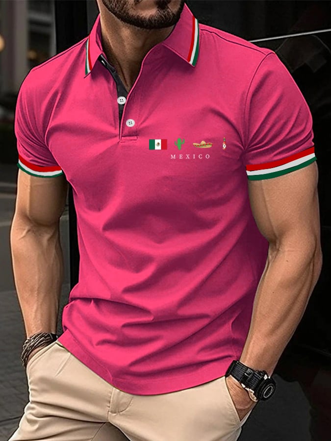 Men's Mexican Independence Day Flag Print Polo Shirt