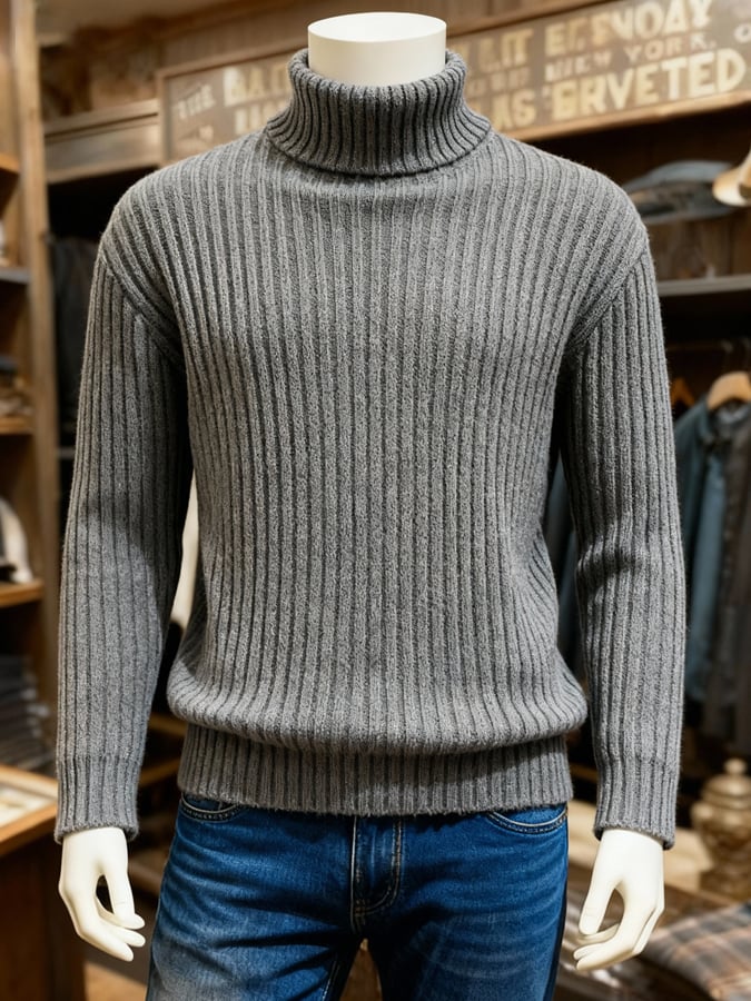 Men's Retro Warm Ribbed Turtleneck Long Sleeve Sweater