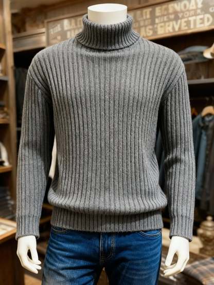 Men's Retro Warm Ribbed Turtleneck Long Sleeve Sweater