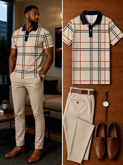 Men's Casual Short Sleeve Polo Shirt And Pants Two-Piece Set