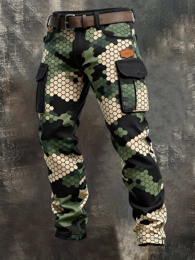 Men's Vintage Camouflage Distressed Pocket Work Pants