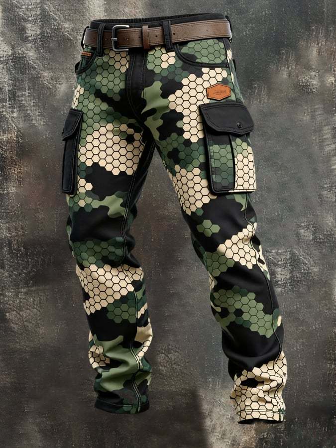 Men's Vintage Camouflage Distressed Pocket Work Pants