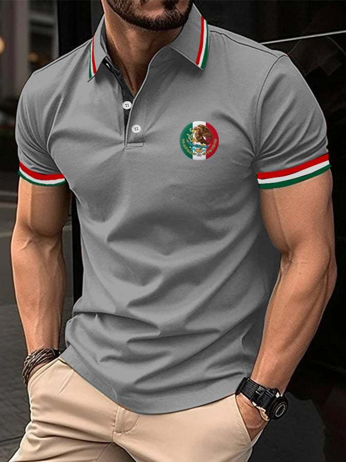 Men's Mexican Independence Day Flag Print Polo Shirt