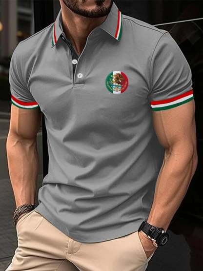 Men's Mexican Independence Day Flag Print Polo Shirt