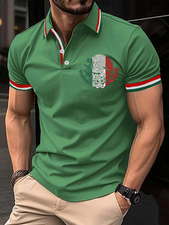 Men's Mexican Independence Day Flag Print Polo Shirt