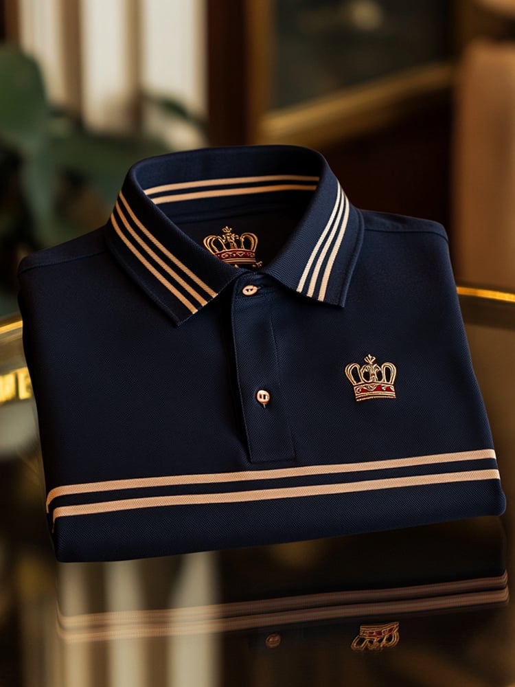 Men's Business Casual Logo Button Short Sleeve Polo Shirt