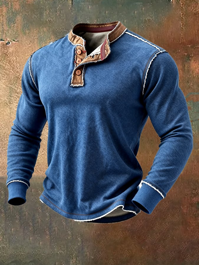 Men's Vintage Colorblock Comfort Henley T-Shirt