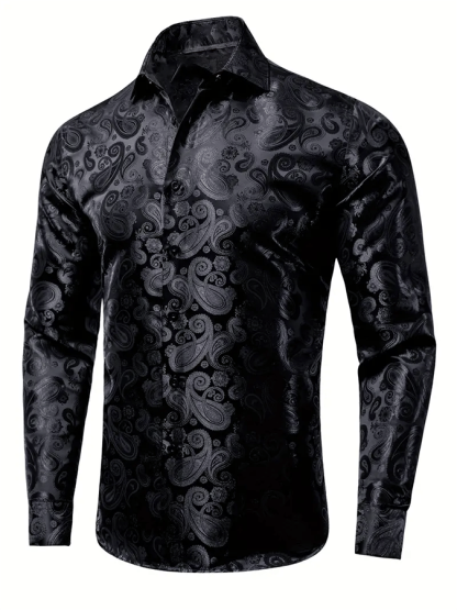 Men's Silk Business Luxury Design Printed Long Sleeve Shirt