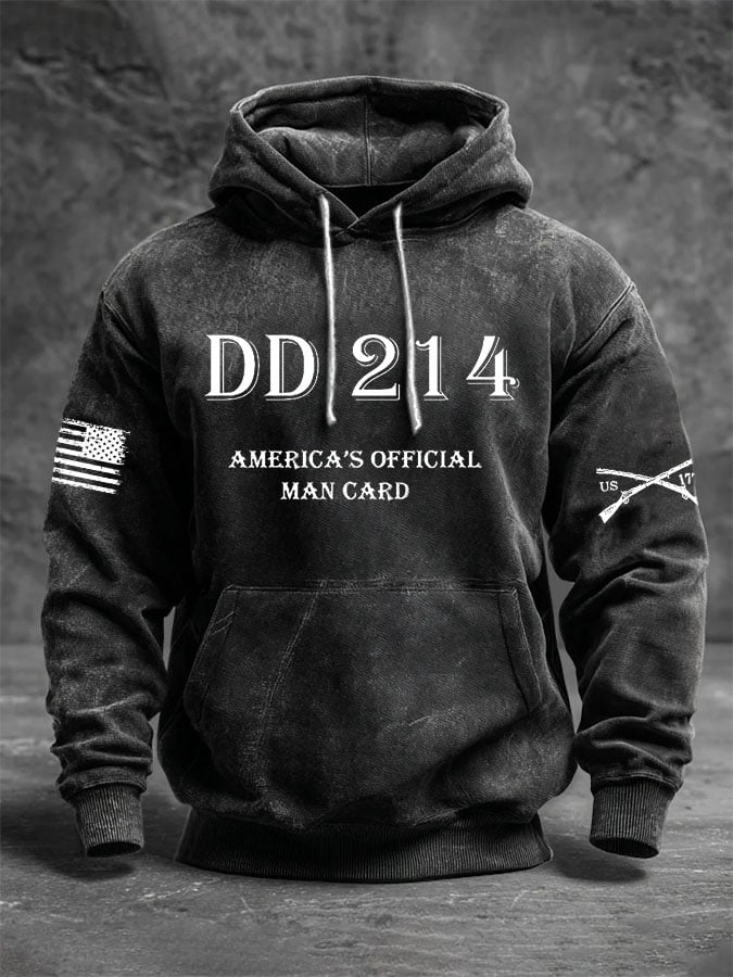 Men's Vintage Veteran Print Casual Long-sleeved Hooded Sweatshirt