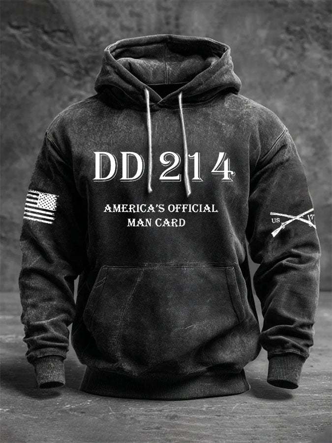 Men's Vintage Veteran Print Casual Long-sleeved Hooded Sweatshirt