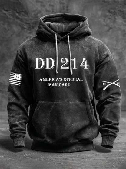 Men's Vintage Veteran Print Casual Long-sleeved Hooded Sweatshirt