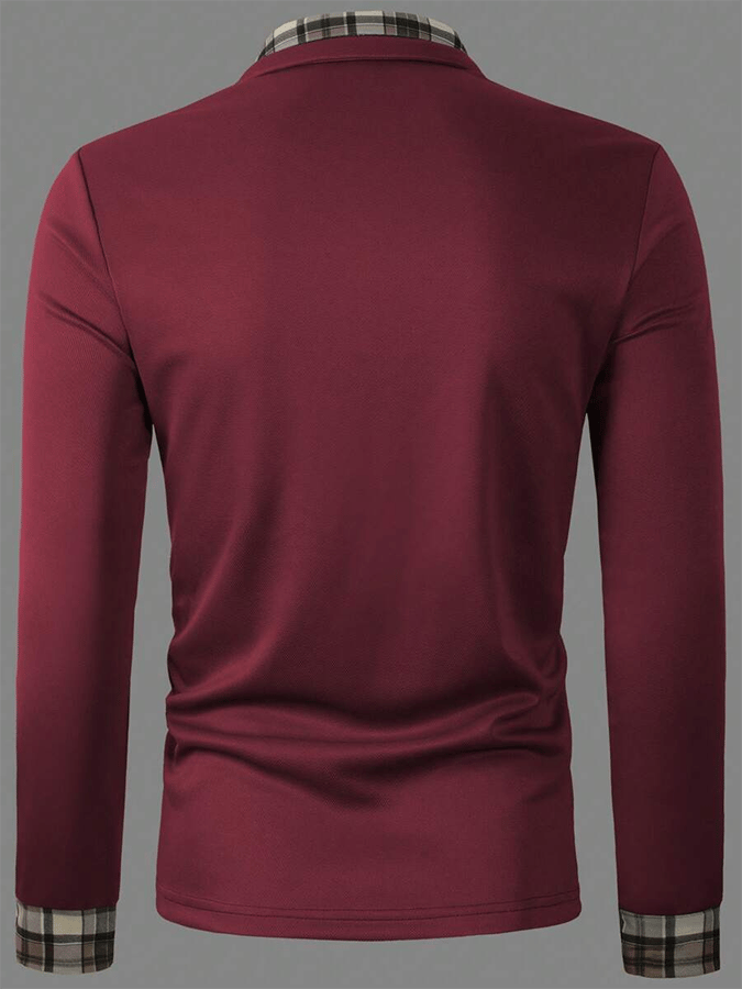 Men's Plaid Business Casual Long Sleeve Polo Shirt