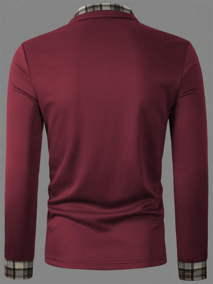 Men's Plaid Business Casual Long Sleeve Polo Shirt