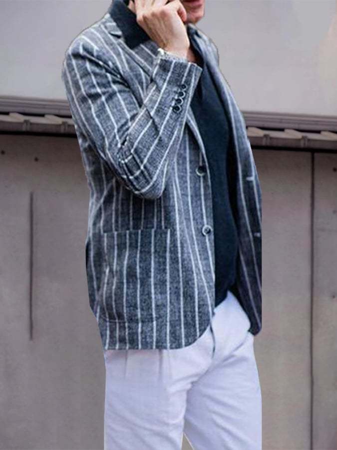 Men's Business Casual Slim Fit Striped Suit Jacket