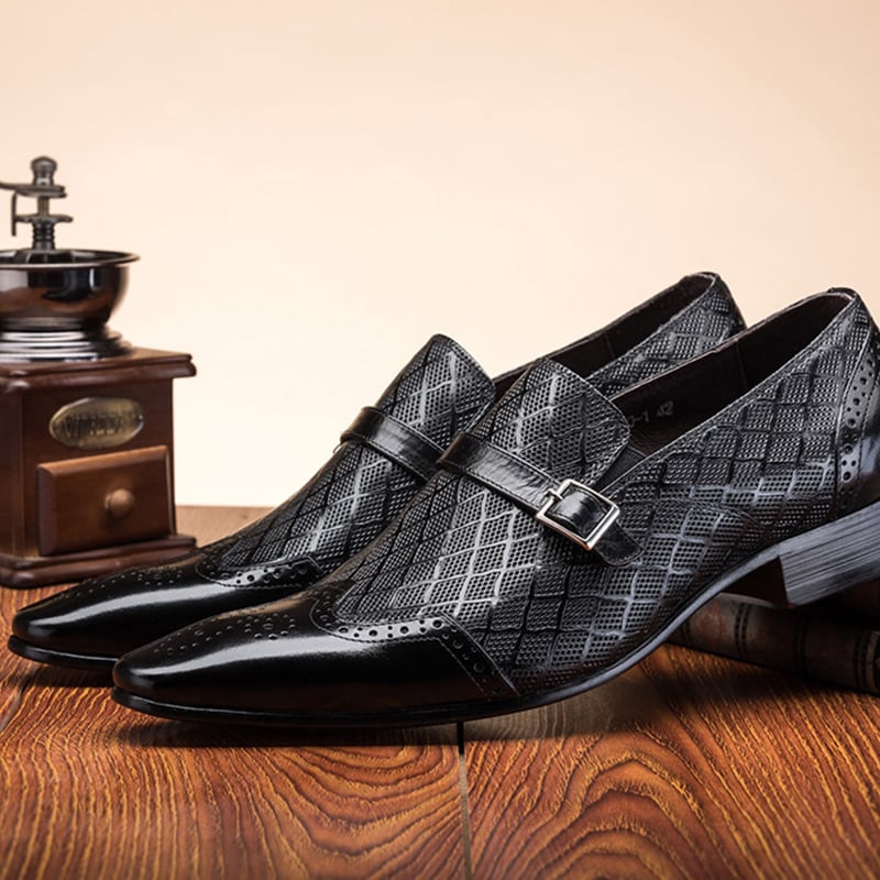 Fashion Carved Buckle Design Business Men'S Leather Shoes