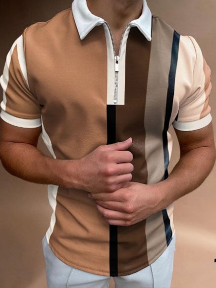 Men's Casual Striped Printed Polo Shirt