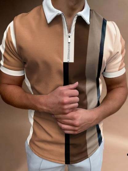 Men's Casual Striped Printed Polo Shirt