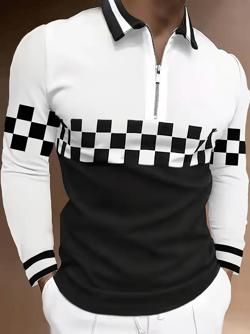Men's Business Casual Striped Zip-Up Polo Shirt