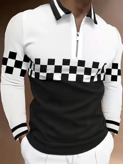 Men's Business Casual Striped Zip-Up Polo Shirt