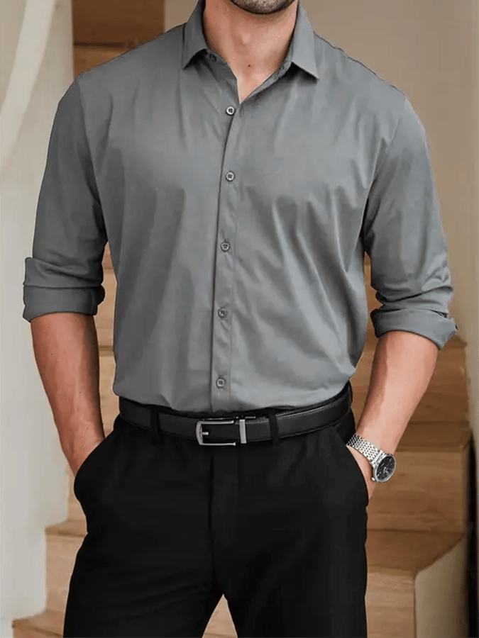 Men's Solid Color Design Business Casual Shirt