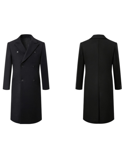 Men's Fashionable Double-Breasted Thickened Quilted Extra Long Knee-Length Woolen Coat