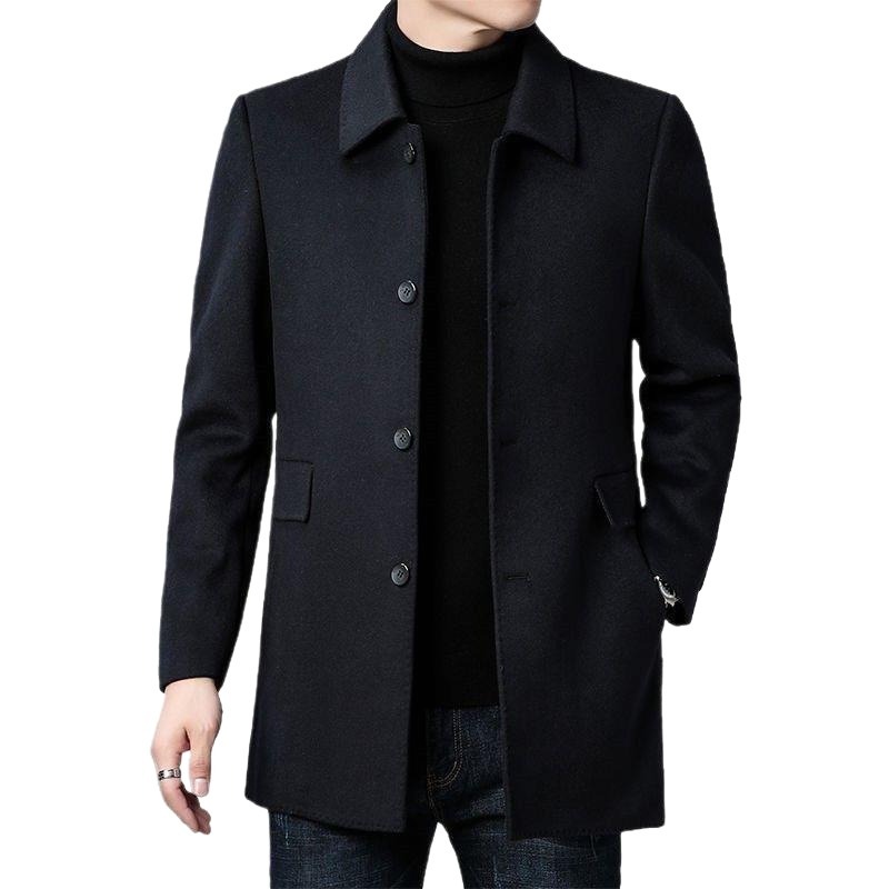 Men's mid-length thick double-faced wool trench coat