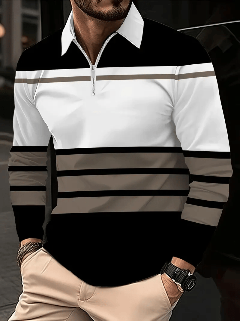 Men's Business Casual Striped Zip-Up Shirt