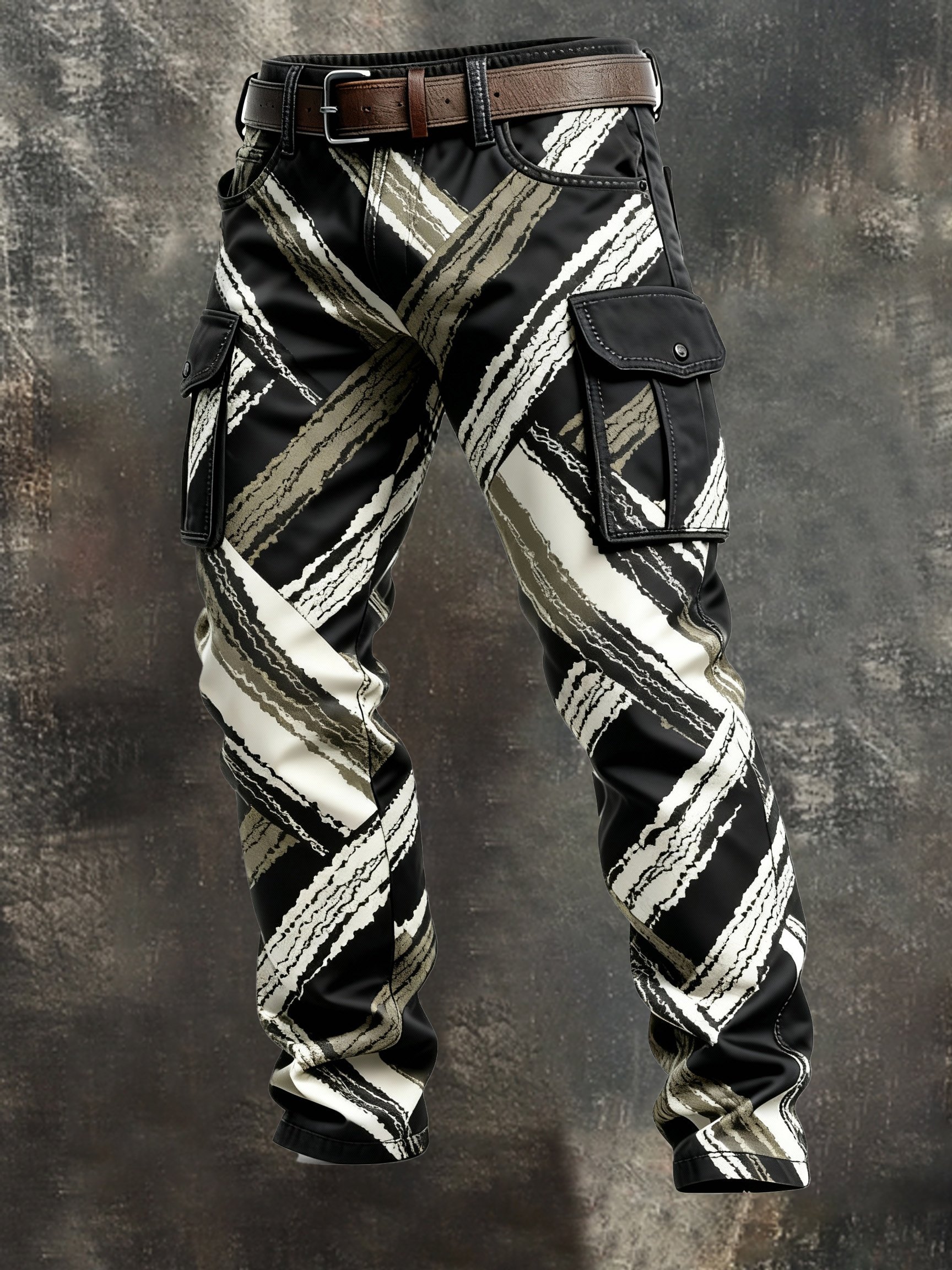 Men's Retro Color Block Distressed Pocket Cargo Pants